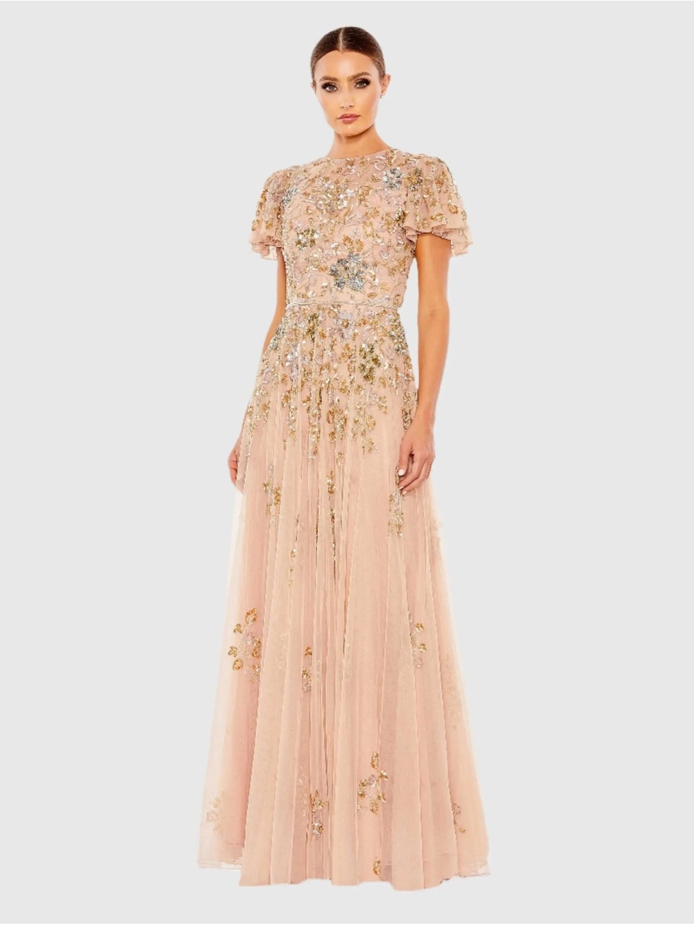 Mac Duggal Gold Beaded Maxi Dress